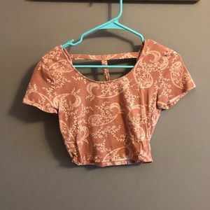 Pink and white crop top.